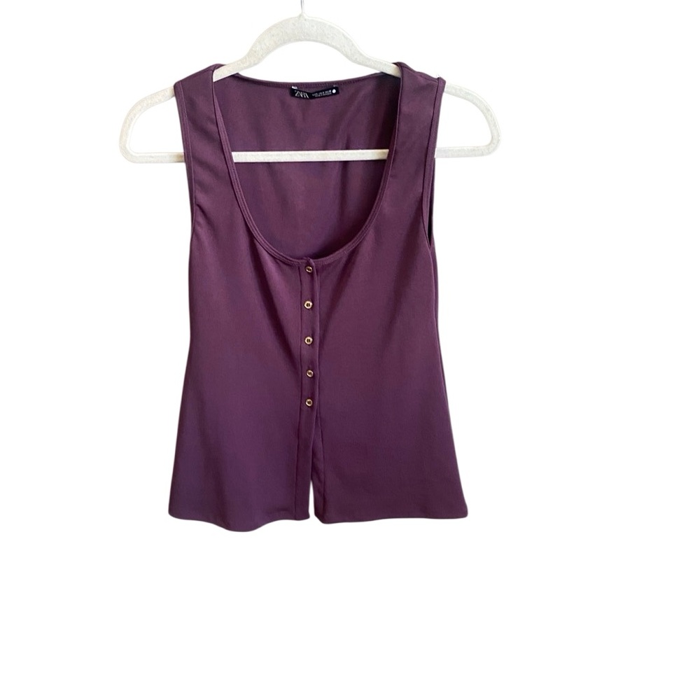 ZARA Sleeveless Purple Button Down Knit Top. Size Small. - Picture 2 of 6